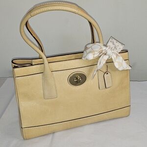 Vintage Coach 2010 Released Cream Handbag with Scarf Accent Vachetta Leather